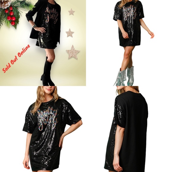 Sequin FESTIVE ‘Holly Jolly' Sequin Holiday Dress Large Fits Oversized - Picture 2 of 14